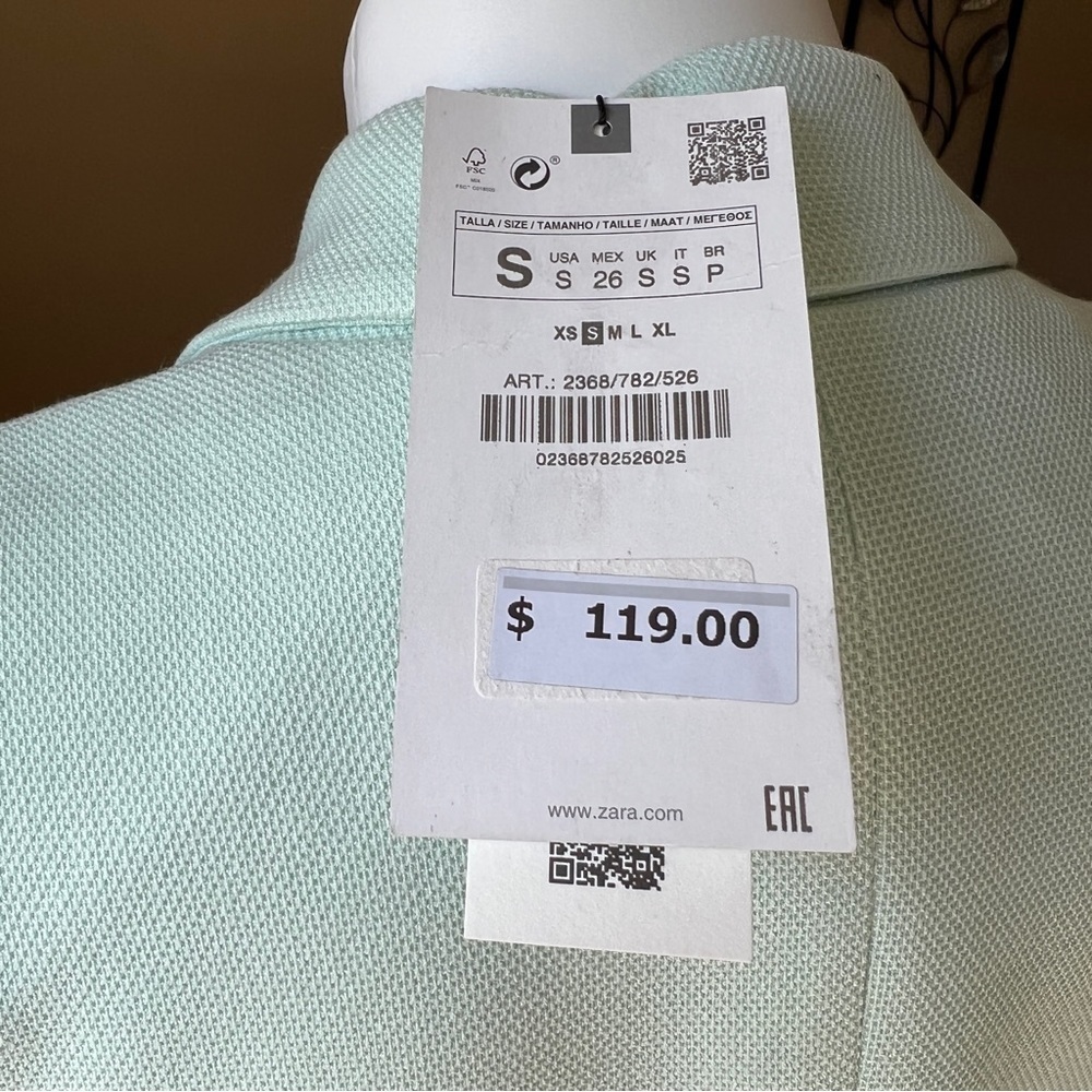 ZARA LONG DOUBLE-BREASTED BLAZER LIGHT GREEN | 2368/782 SIZE XS - Picture 8 of 16